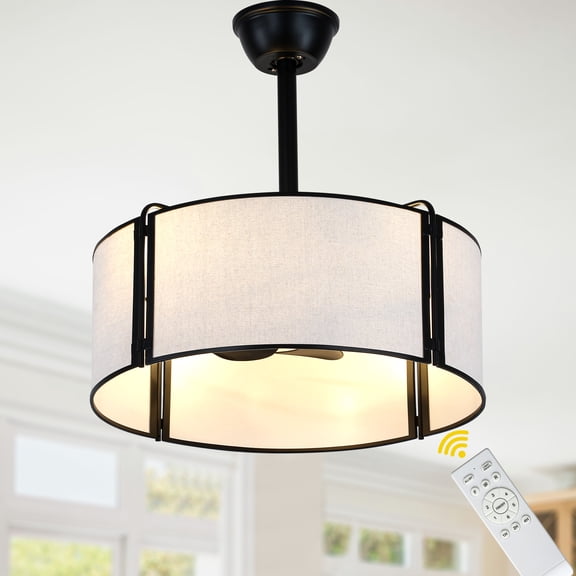 Bella Depot 20" Modern Black Drum Ceiling Fan with Light and Remote 6-Speed Reversible DC Motor for Bedroom