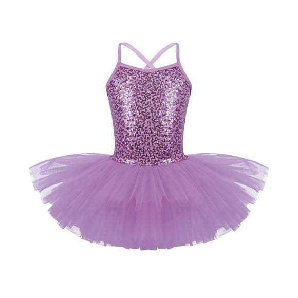 renvena Kids Girls Sequined Strap Camisole Ballet Leotards Tutu Dress Ballerina Glittering Dance wear Costumes Purple S