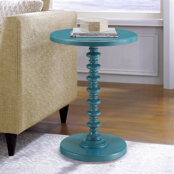 Teal Wooden Side Table - Round Design with Single Pedestal