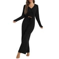 thumbnail image 5 of Jusfitsu Long Sleeve Pajama Sets for Women Soft Two Piece Sleepwear Drawstring V Neck Pjs Loose Fitted Loungewear PJ Sets, 5 of 6