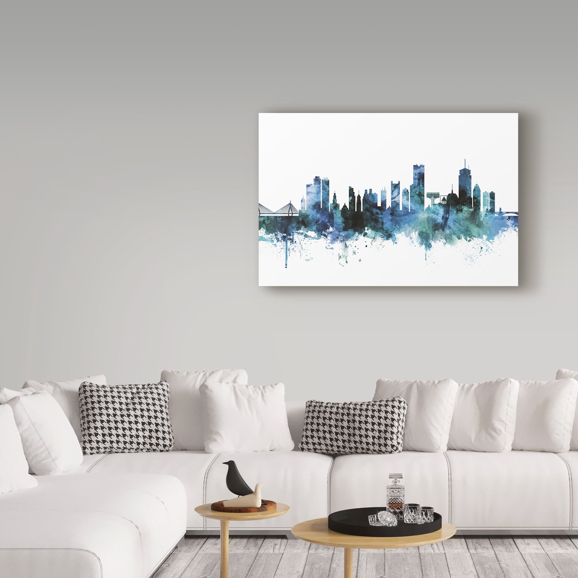 Trademark Fine Art 'Boston Massachusetts Blue Teal Skyline' Canvas Art by Michael Tompsett