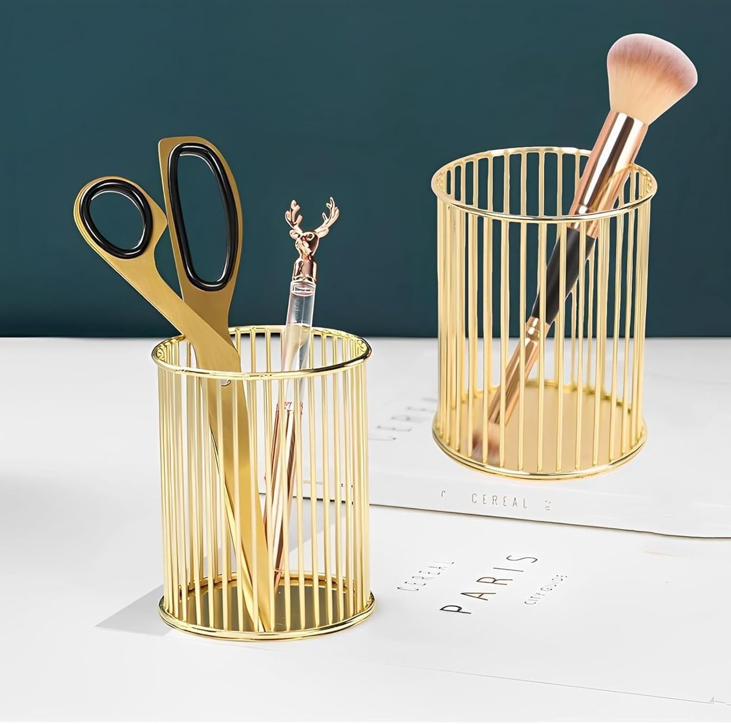 ABPETE Pencil Cup,Pen Holder, Wire Metal Pencil Holder, Decorative Desk Storage Organizer Container for Stationery and Desk Accessories (Gold 1,1-PACK)