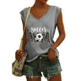 thumbnail image 2 of Summer Saving Wycnly Womens Tops Soccer Mom Letter Print V-Neck Short Sleeve Tee Shirts Summer Mother's Day Loose Fit Breathable Blouses Gray M Clearance Under $5, 2 of 6