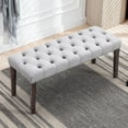 thumbnail image 2 of GZXS 45.28" Velvet Upholstered Bench with Rubberwood Legs, Soft Button-Tufted Padded Seat, for Entryway/Bedroom/Dining Room, Supports up to 330 lbs (Light Gray), 2 of 9