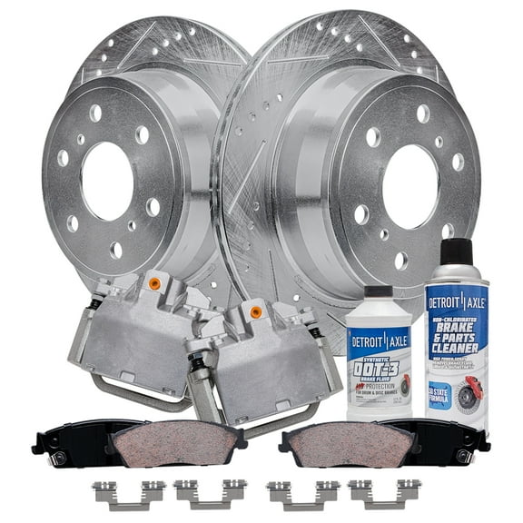 Detroit Axle - Rear Drilled Slotted Brakes and Rotors Brake Pads Brake Calipers Replacement for GMC Yukon Fits select: 2011 ,2013 CHEVROLET SILVERADO K1500 LT