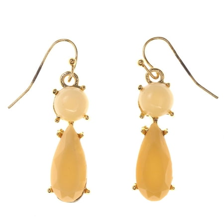 Peach & Gold-Tone Colored Metal Dangle-Earrings With Bead Accents #LQE3449