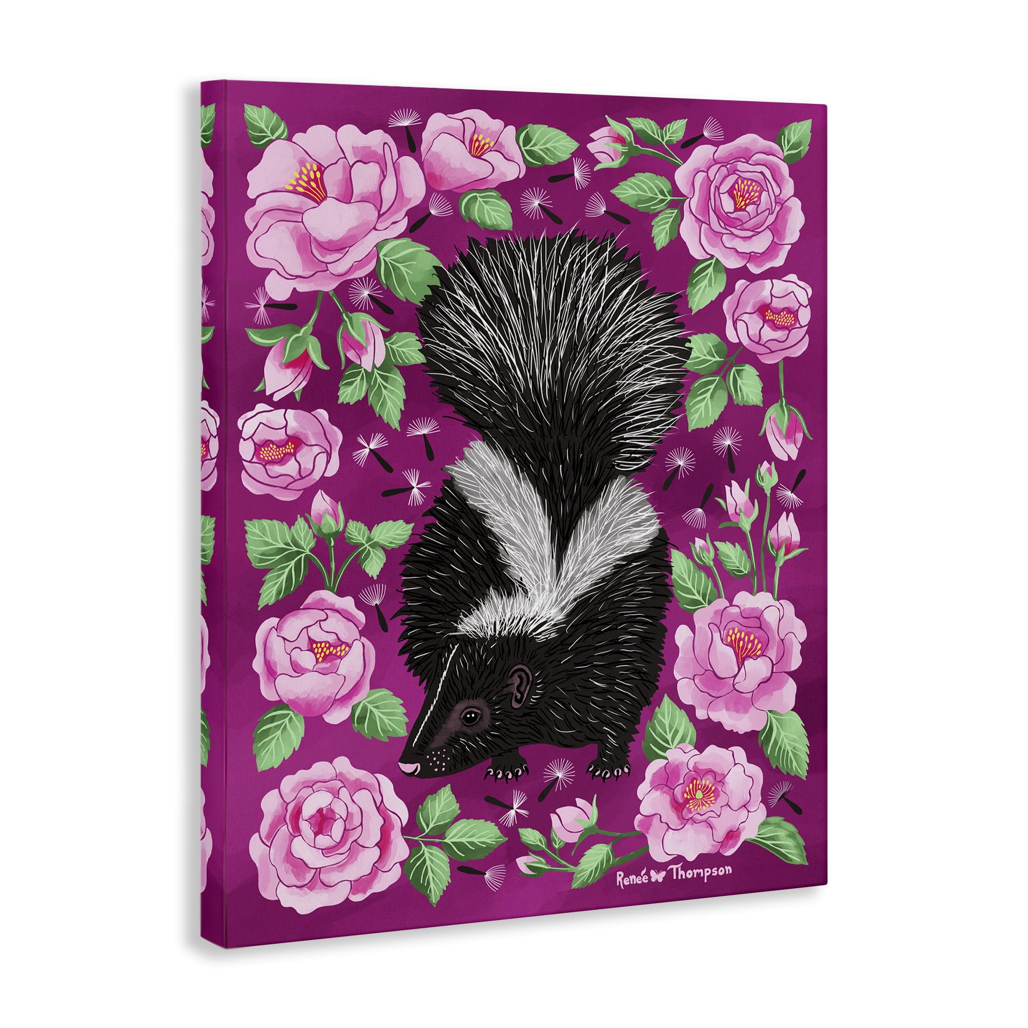 Stupell Industries Skunk & Rose Blossoms Animals Painting Wrapped Canvas Art Print Wall Art, 36 x 48