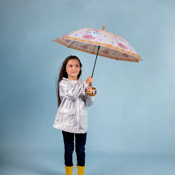Paraguas Infantil Sistema Semiautomático Mango Curvo Incluye Silbato Color Naranja