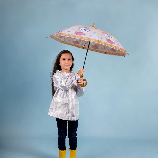 Paraguas Infantil Sistema Semiautomático Mango Curvo Incluye Silbato Color Naranja