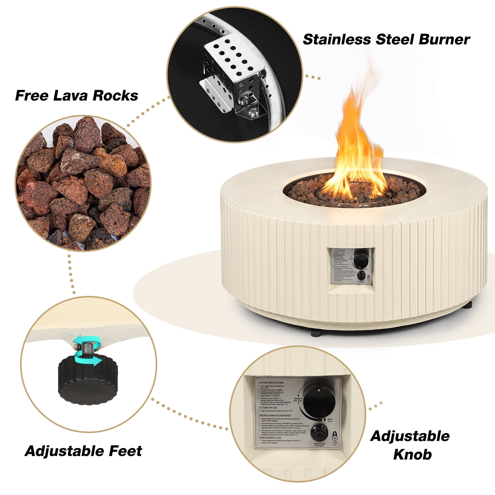 ReeQuo 36” Propane Fire Pit Table Outdoor Gas Fire pits with Tank Cover & Lid, 50,000 BTU Round Concrete Fire Table