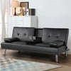 Alden Design Modern Faux Leather Reclining Futon with Cupholders and Pillows, Black