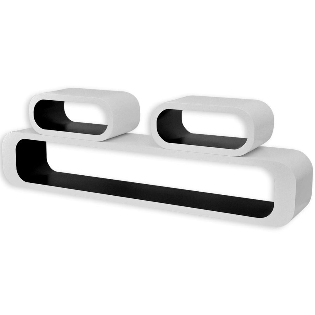 Kepooman 3 Pcs MDF Wall Mounted Storage Cubes Bookshelf for Home Office Decor, White + Black