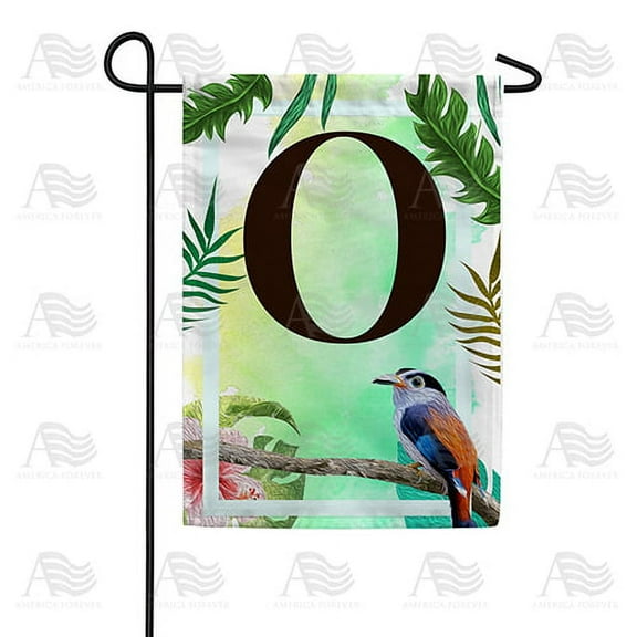 America Forever Tropical Summer Monogram Garden Flag Letter O 12.5 x 18 inches Palm Leaves Hibiscus Coastal Bird Double Sided Vertical Outdoor Yard Lawn Decorative Red Floral Garden Flag