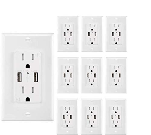 USB Outlet 3.1A USB High Speed Wall Charger 15A TR Receptacle Wall Plate10pack 