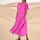thumbnail image 1 of Puntoco Vestido Casual De Manga Corta De Algodón Y Lino De Color Sólido De Verano Para Mujer, Vestido Suelto De Manga Corta Con Dos Bolsillos, Vestido De Cuello Redondo De Manga Corta Rosa S, 1 of 6