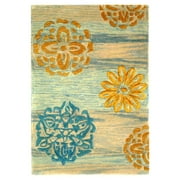 Wool Rug in Blue with Multi-Color Flowers (2 ft. x 3 ft.)