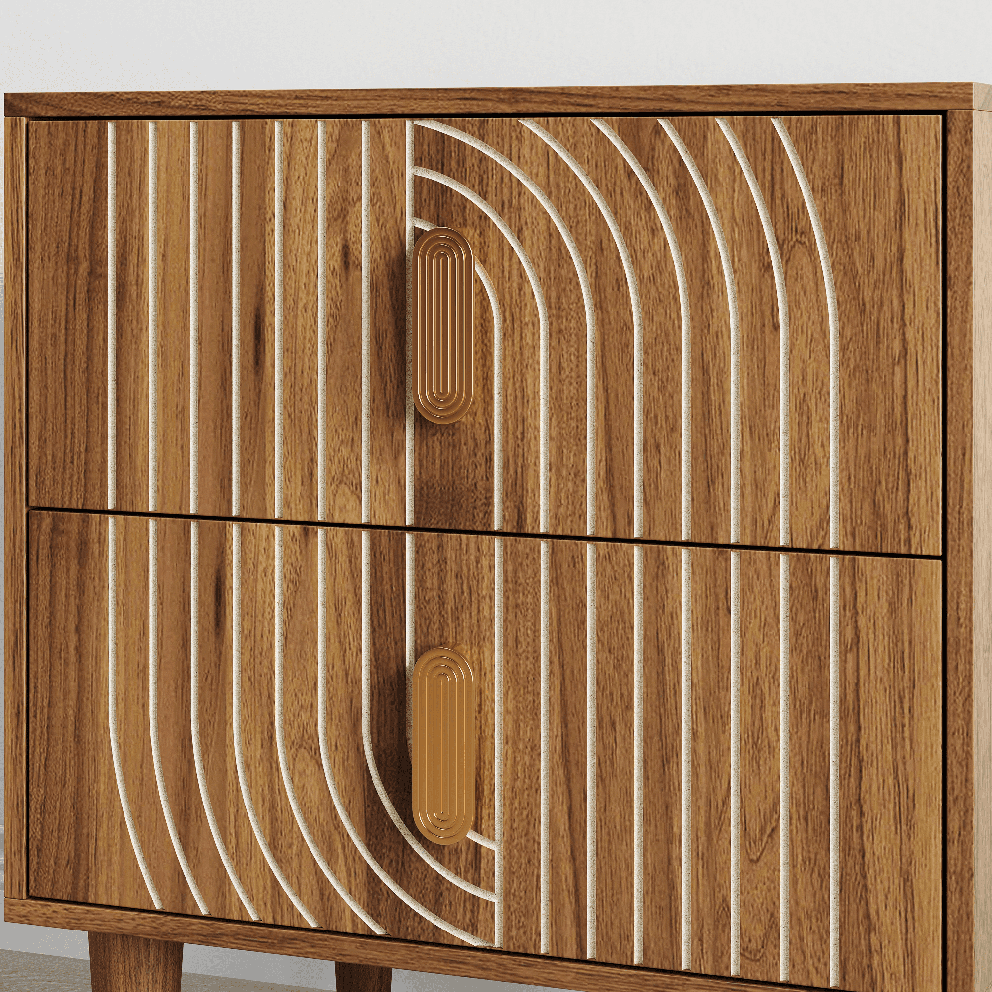 Nightstand Bedside Table 18 Inch, Double Drawer Storage with Solid Wood Legs for Bedroom Living Room, Walnut