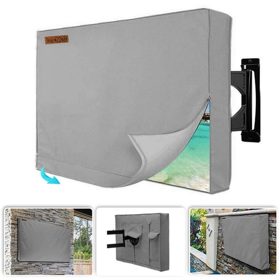 Outdoor TV Cover for 41"-43" Flat Screens, IC ICLOVER Weatherproof Weather Dust Resistant Television Protector with Waterproof Remote Pocket - Gray