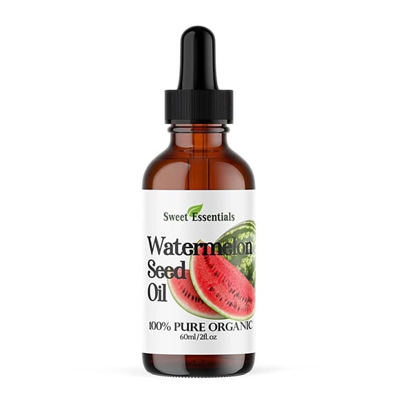 100% Organic Watermelon Seed Oil | Imported From Egypt | Various Sizes | 100% Pure | Cold-Pressed | Natural Moisturizer for Skin, Hair and Face | By Sweet Essentials (2 fl oz Glass Bottle)