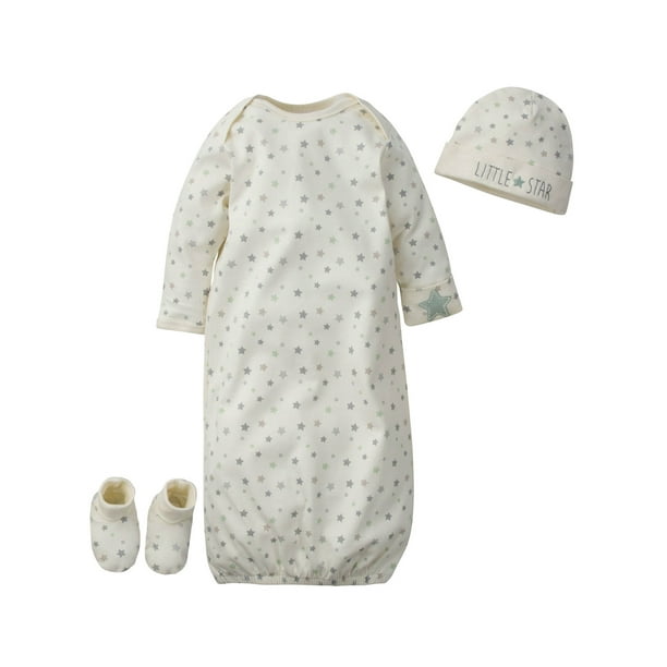 Gerber Gerber Organic Baby Boy Gown, Cap & Booties, 3Piece Set