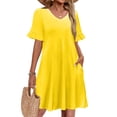 thumbnail image 2 of Delconic Women’s Short Sleeve V Neck Ruffle Hem Casual Loose Fit Dress with Pockets for Daily Wear and Leisure Activities Yellow M, 2 of 5