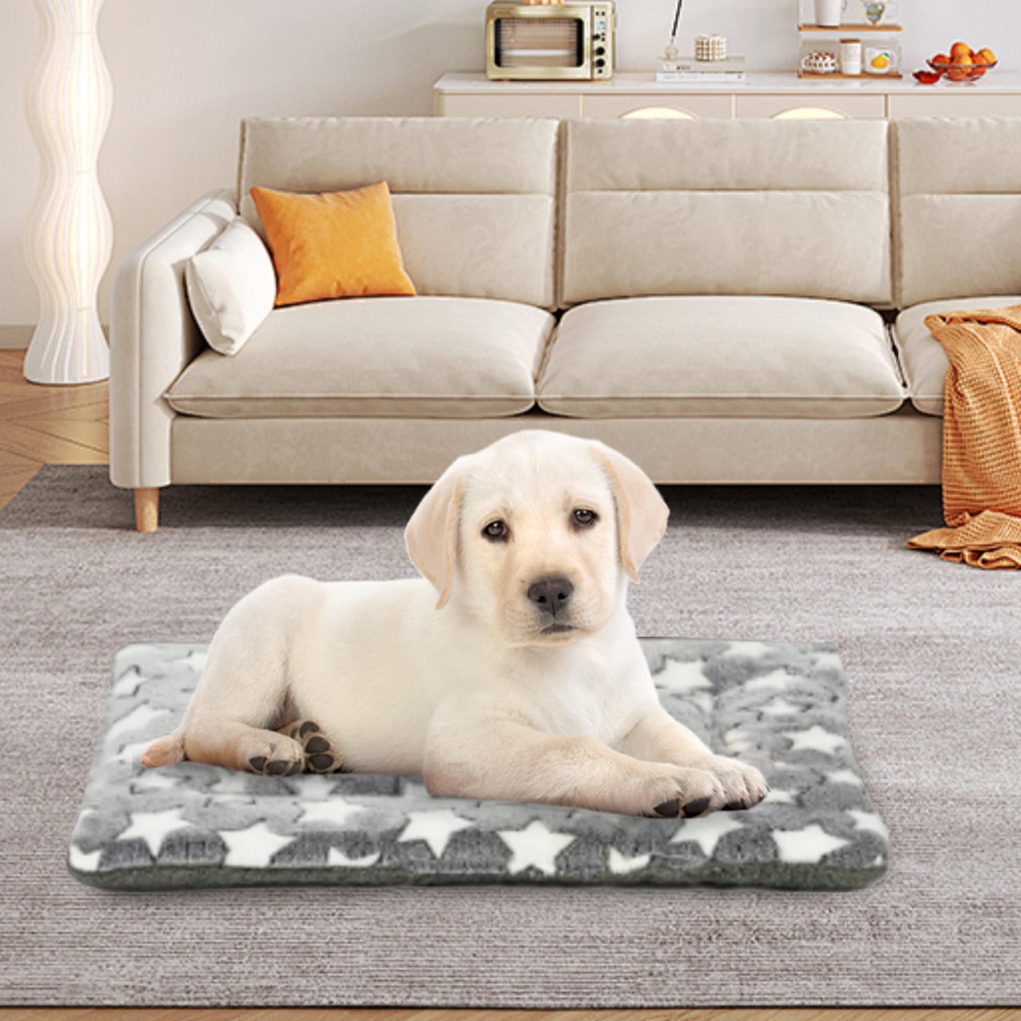 Orthopedic Washable Dog Bed Plush Crate Mat with Non-Slip Bottom Soft Comfortable Pet Kennel Cushion Sleeping Mattress for Small Medium Large Dogs Gray