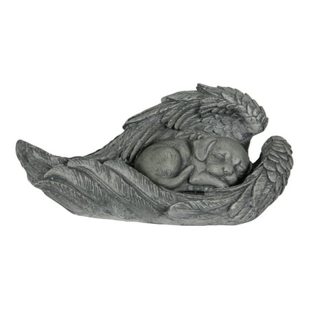 Exhart Dog in Angel Wings, Pet Marker, Statuary, Tombstone, Accented for Garden or Yard or Driveway