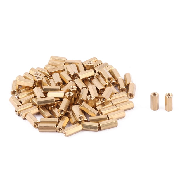 Unique Bargains 100 Pcs M3 Female Threaded PCB Brass Standoff Spacer 11mm Height Gold Tone M3x11