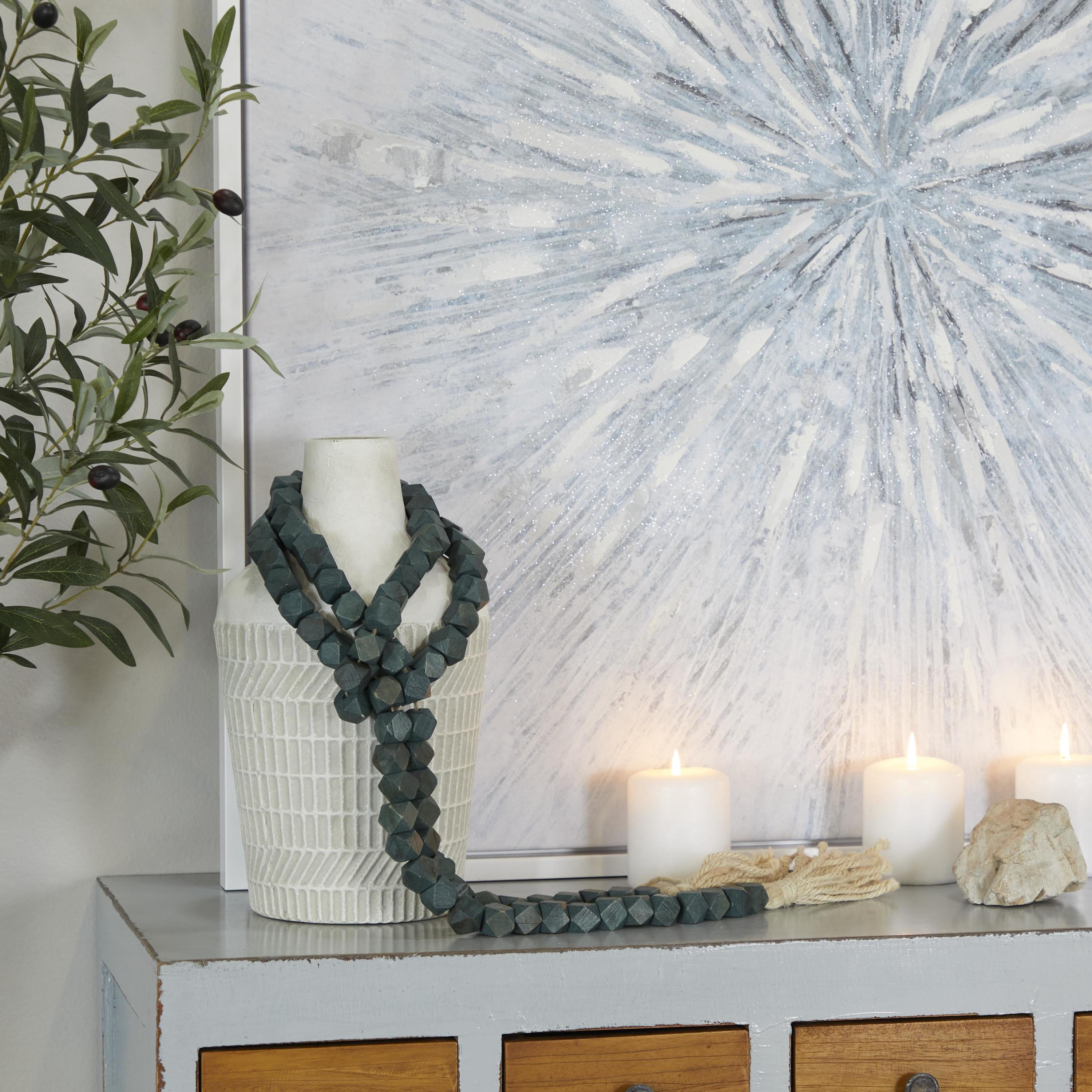 DecMode Green Wood Bohemian Garland Décor with Geometric Bead Details and Cream Cotton Tassel, 82"L