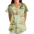 thumbnail image 2 of Dresfit Easter Scrub Tops Women Holiday Short Sleeve V Neck 2026 Nurse Shirt Egg Bunny Print Medical Scrubs Plus Size Pockets Working Uniform Sky Blue 5XL, 2 of 5