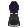 thumbnail image 5 of YiZYiF Womens Sparkle Latin Dance Leotard Tassel Skirt Halter Backless Bodysuit Cha Cha Rumba Shows Purple S, 5 of 6