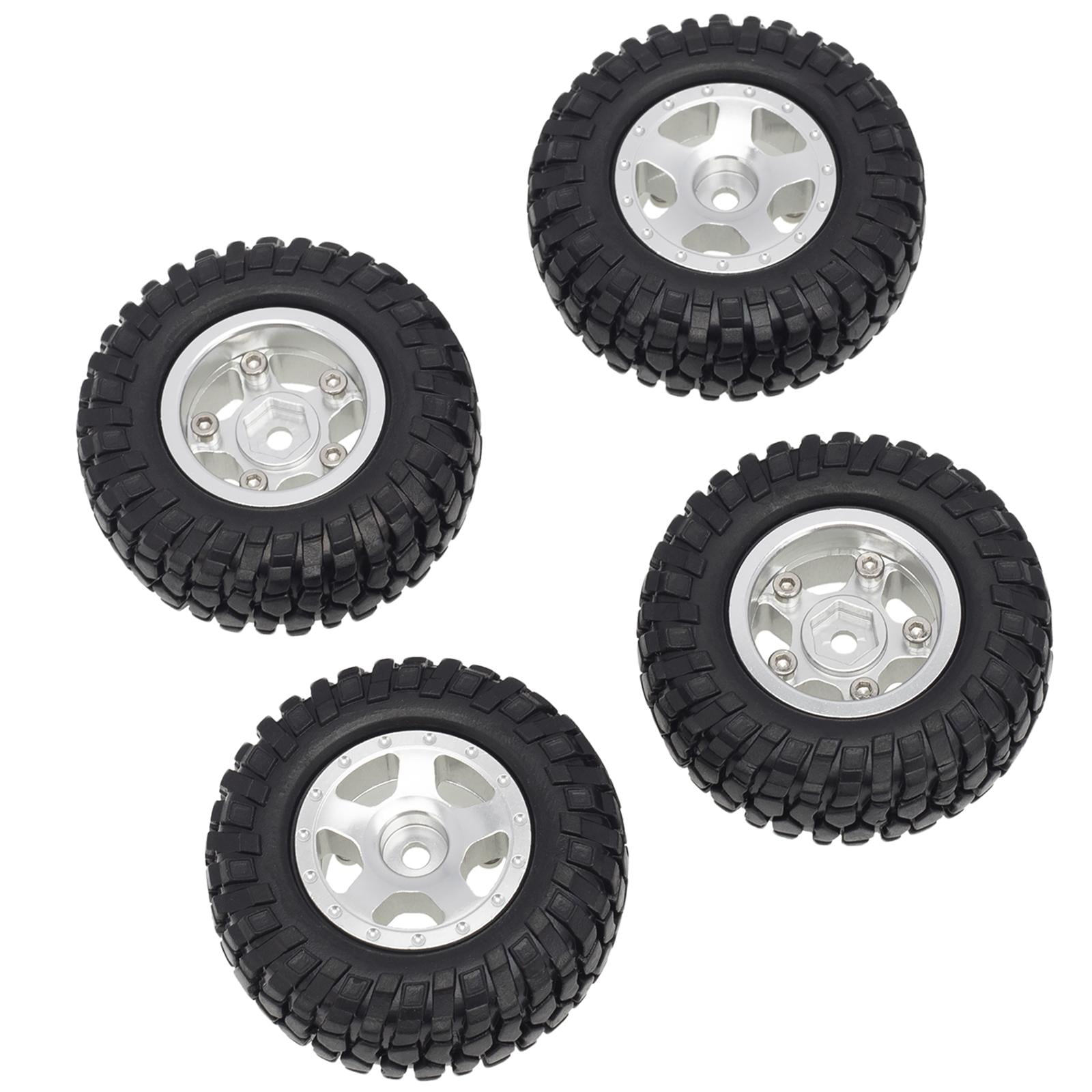RC Rubber Tires & Aluminum Alloy Wheels - 4 Pieces Set For 1/24 Scale RC Cars (Red), For Axial SCX24, TRAXXAS 1/18