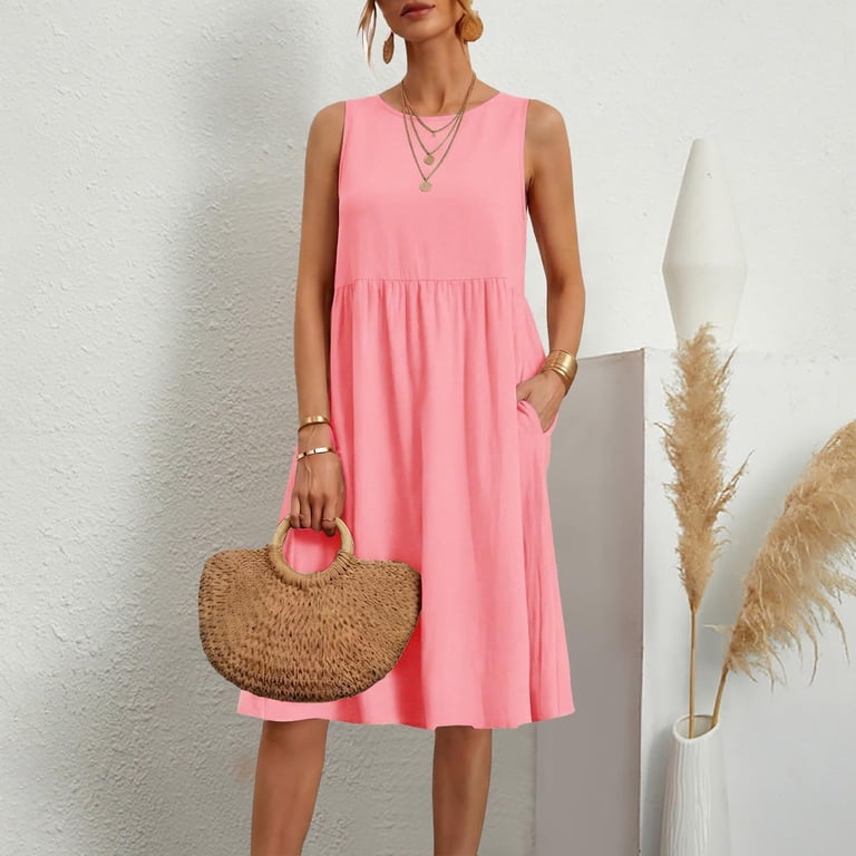 short baggy dresses NaRHbrg Women's Short Sleeve Loose Fit Midi Dress A Line Casual Summer Cotton Linen Beach Dresses with Pockets Black at Amazon Women's Clothing store