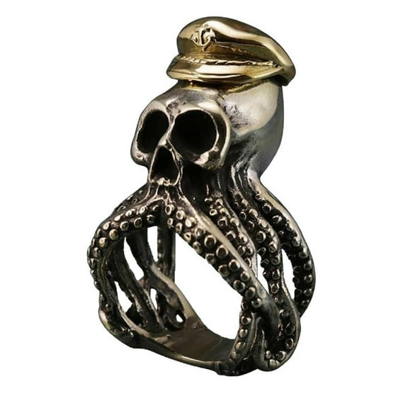 MayiaHey Octopus Skull Ring, Squid Skull Ring for Men, Gothic Pirate Skull Head Ring Punk Octopus Skull Jewelry, Vintage Skull Octopus Animal Ring Pirate Skull Octopus Pirate Skull Hat Anchor Ring
