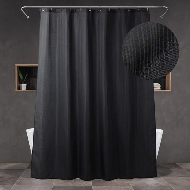 Shiyou-Noir Rideaux de Douche pour Salle de Bain : Rideau de Douche en Tissu Style Lin Lavable Déperlant 72 Pouces - Élégant Neutre Texturé Solide Polyester Foncé Rideau de Bain - 72x72