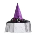 thumbnail image 2 of IAJDKMEK Women's Halloween Witch Hat with Tulle Decoration – Classic Pointed Wizard Cap for Costume Party Adult Costume Accessory for Halloween Party, 2 of 8