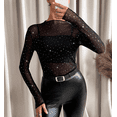 thumbnail image 2 of Chiclily Lace Top with Long Sleeves Stand Collar Floral Sexy Mesh See Through Shirts Blouse Ideal for Parties and Clubs S-2XL in White Polka Dots, 2 of 5