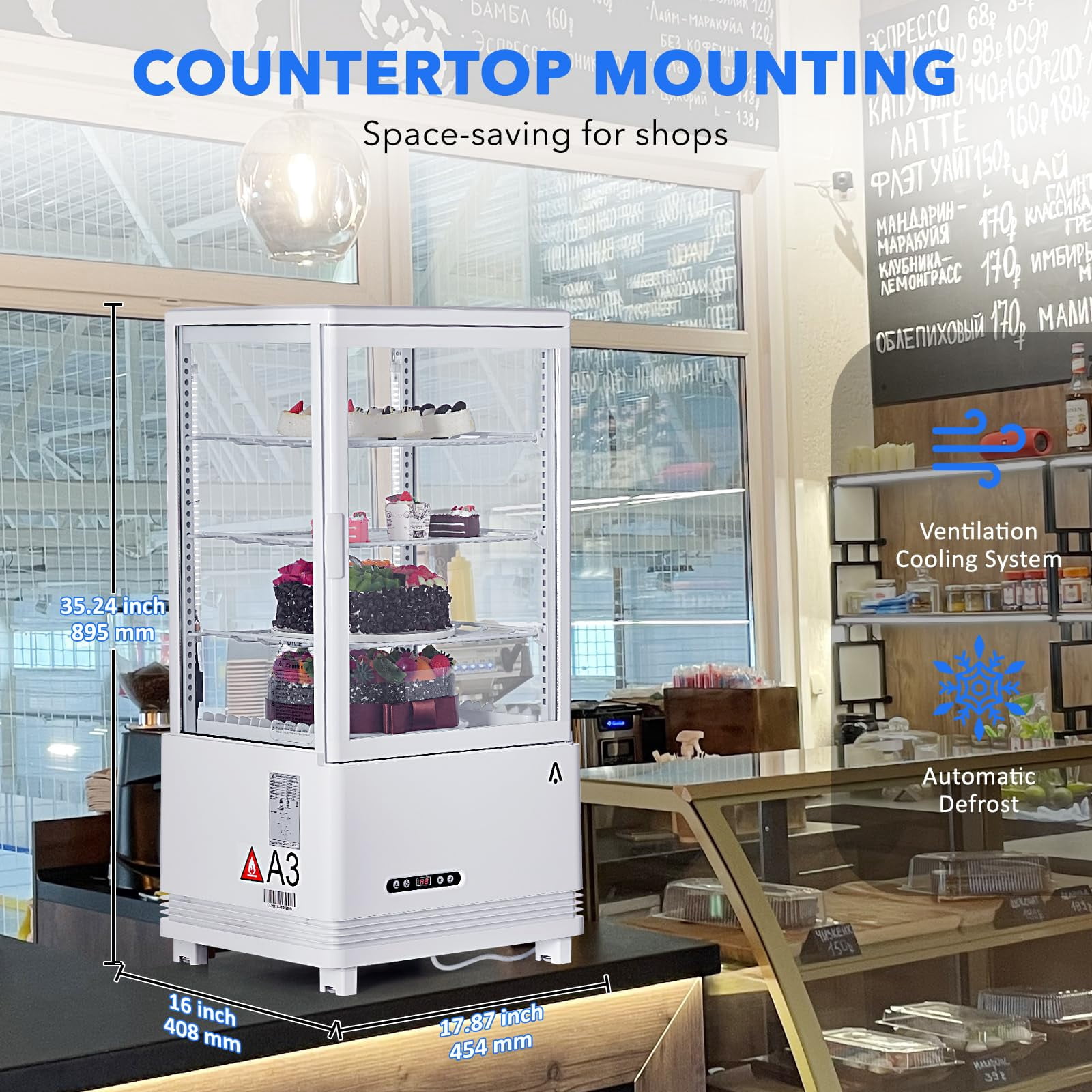 2.4 Cu.ft Commercial Display Refrigerator | 2 Glass Door Merchandiser for Home, Restaurant, and Grocery Stores | Includes 4 Shelves