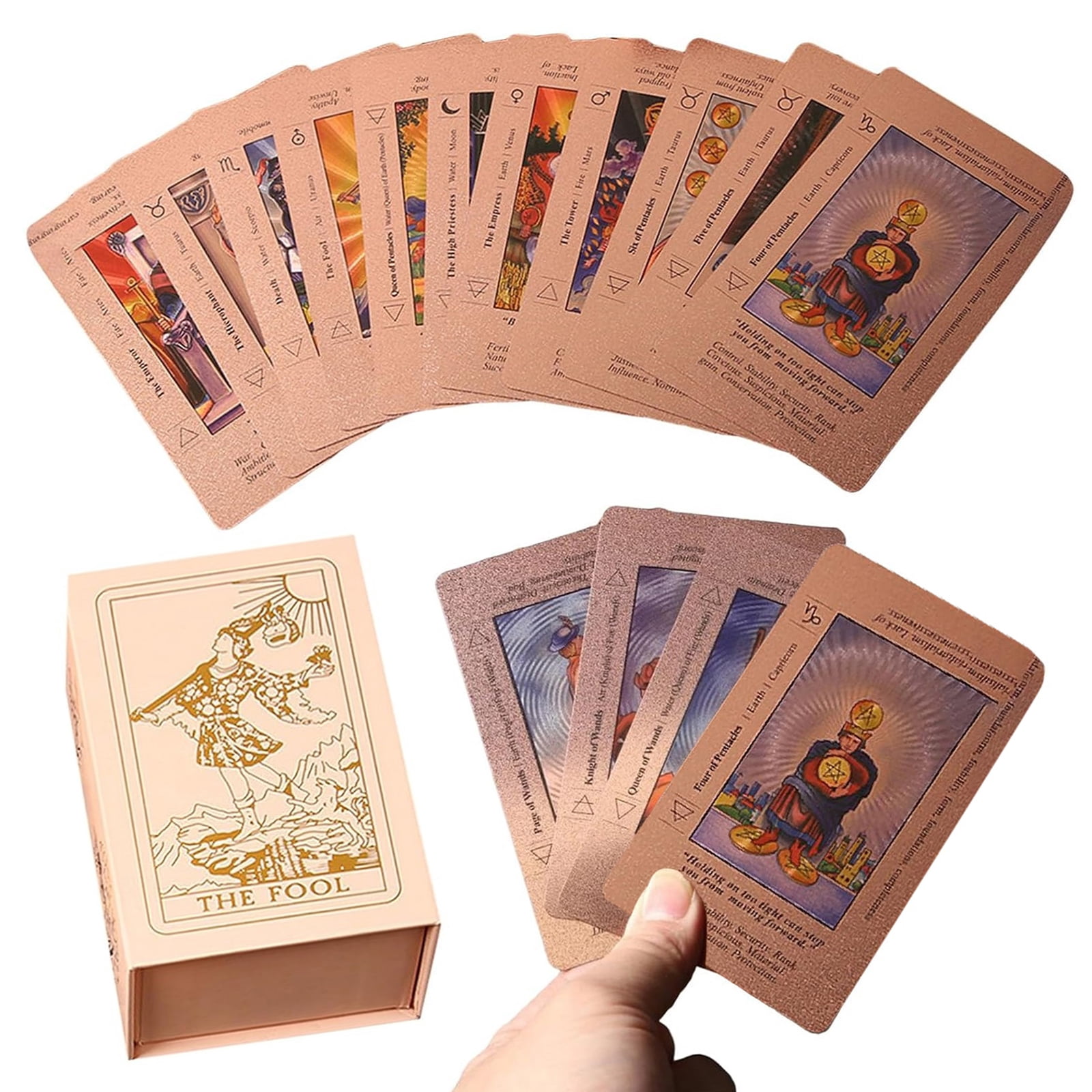 Tarot Cards for Beginners,78 Classic Tarot Cards Deck, Waterproof Durable Tarot Cards,Fortune Telling Games for Easter, Party (Rose Gold)