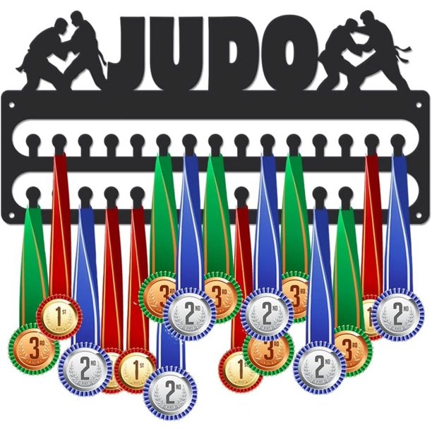 Exhibidor de medallas deportivas, soporte de pared para medallas con ganchos, colgador de cinturones de metal negro mate, organizador de medallas, colgador de cintas de carreras, regalos