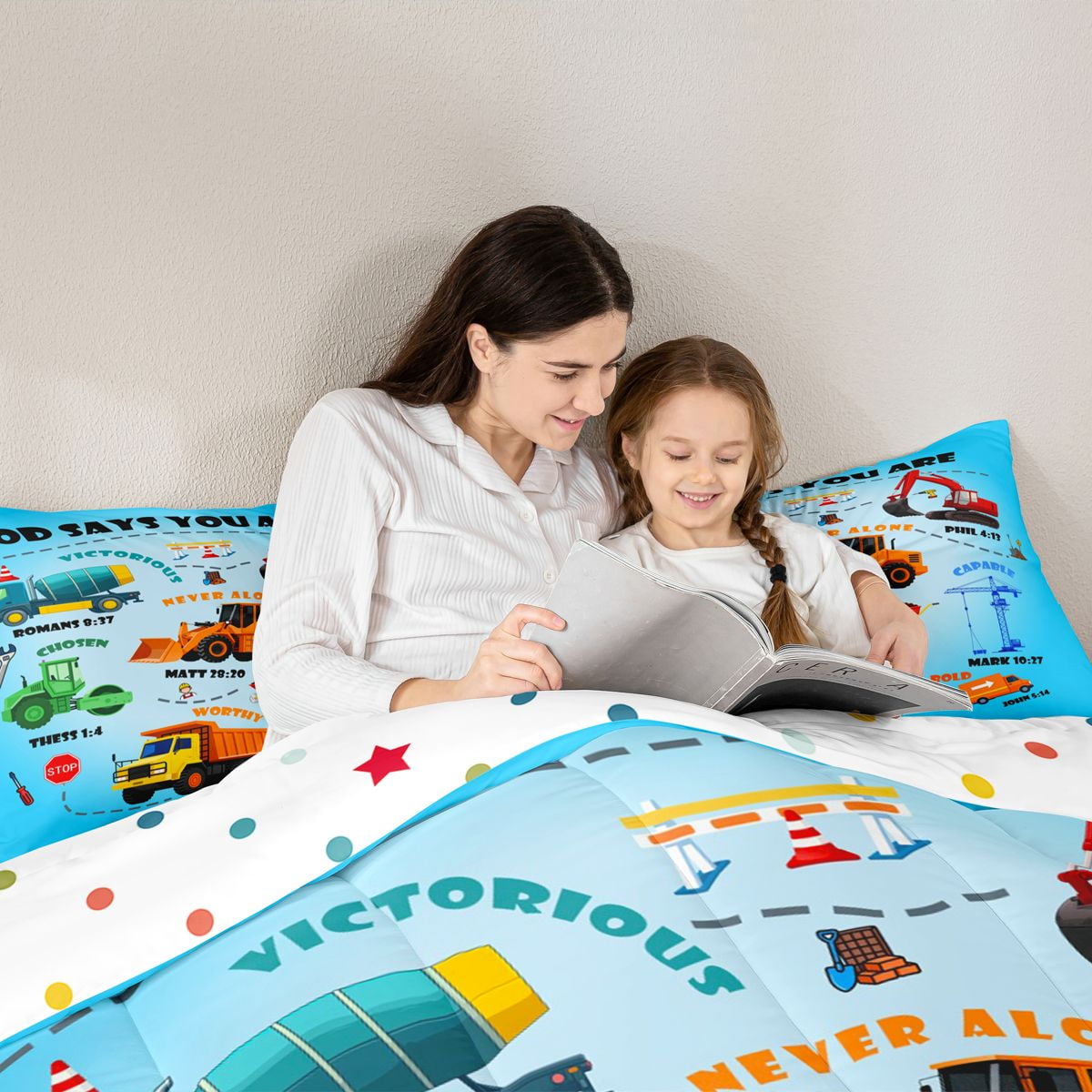 Manfei Construction Truck Bedding Comforter Set,Excavator Twin Comforter Sets,Equipment Vehicles Bulldozer Bedding Set For Boys Teens,Microfiber Bedroom Decor Reversible,2 Pieces