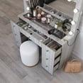 thumbnail image 3 of Ember Interiors Ibbie Greige Makeup Vanity with Glass Top, Lights, Charging Station, 3 of 11