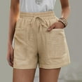 thumbnail image 2 of Womens Plus Shorts Ladies Drawstring Elastic Waist Comfy With Pockets Casual Shorts Shorts Women Beige L, 2 of 6