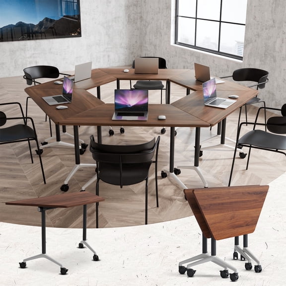 2Pack Conference Table,White 47.2in Folding Conference Table,Rolling Flip Top Conference Room Tables for Office