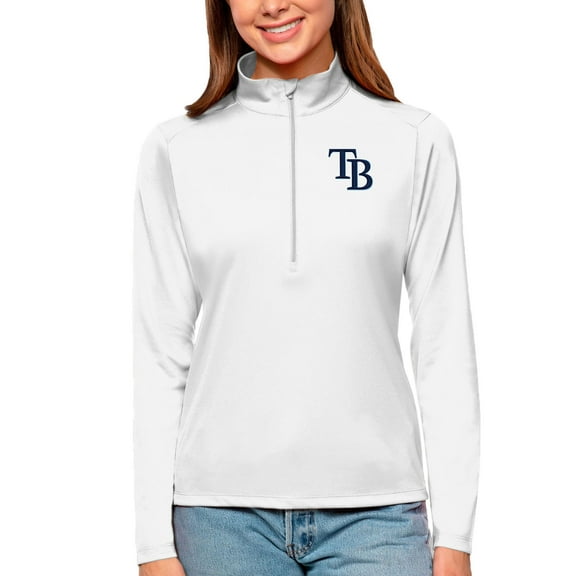Women's Antigua White Tampa Bay Rays Tribute Quarter-Zip Pullover Top