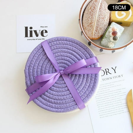 

Coasters Set Insulation Mat Water-Absorbing Round Plate Mat Set of 4 with Ribbon Purple About 18cm In Diamet