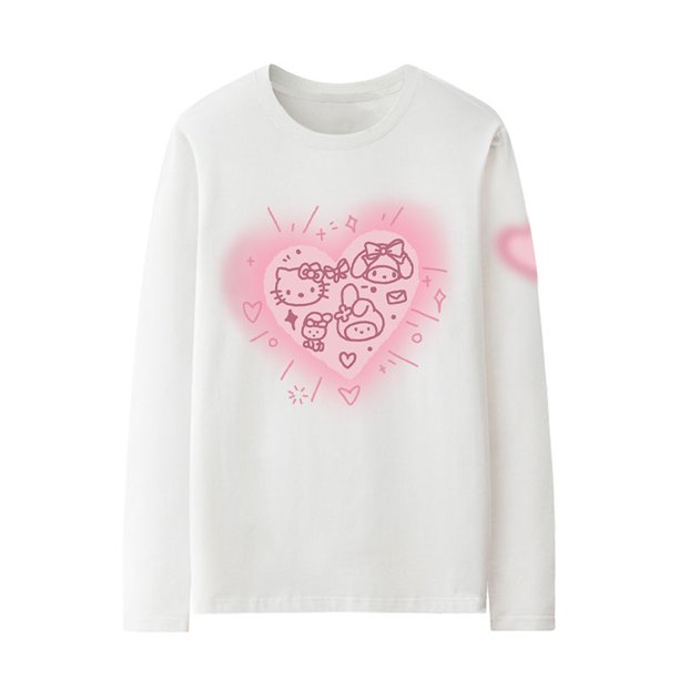 Camiseta de manga larga con articulación de Hello Kitty para mujer, Top periférico de Catone, ropa de algodón puro para niñas