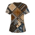 thumbnail image 4 of Iaqnaocc Scrub Tops Women Plus Size Vintage Floral Print Nursing Uniform Trendy V Neck Side Slits Scrub Shirt Holiday Short Sleeve Medical Workwear with 3 Pockets Light Brown S, 4 of 4