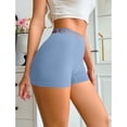 thumbnail image 5 of Siminsem Women's High Waist Yoga Shorts Letter Print Biker Shorts Tummy Control Breathable Stretchy Knit Active Wear Boyshorts Summer Shorts, Blue,M, 5 of 8