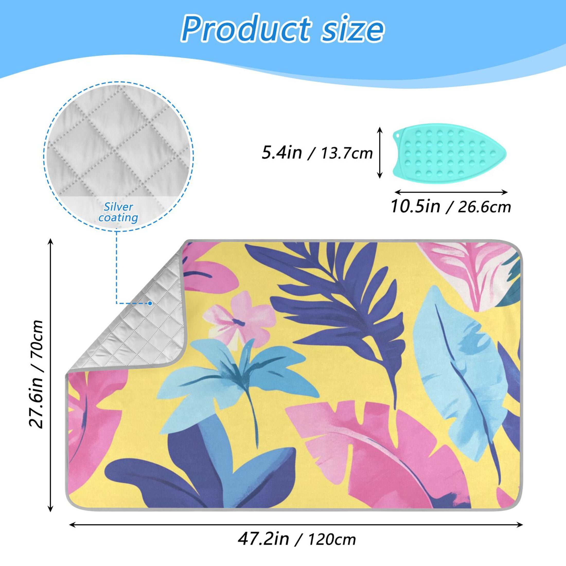 Yellow Background Pinkish Flowers Leaves Ironing Mat Blanket Portable Travel Ironing Pad Heat Resistant Pad 47.2" x 27.6”